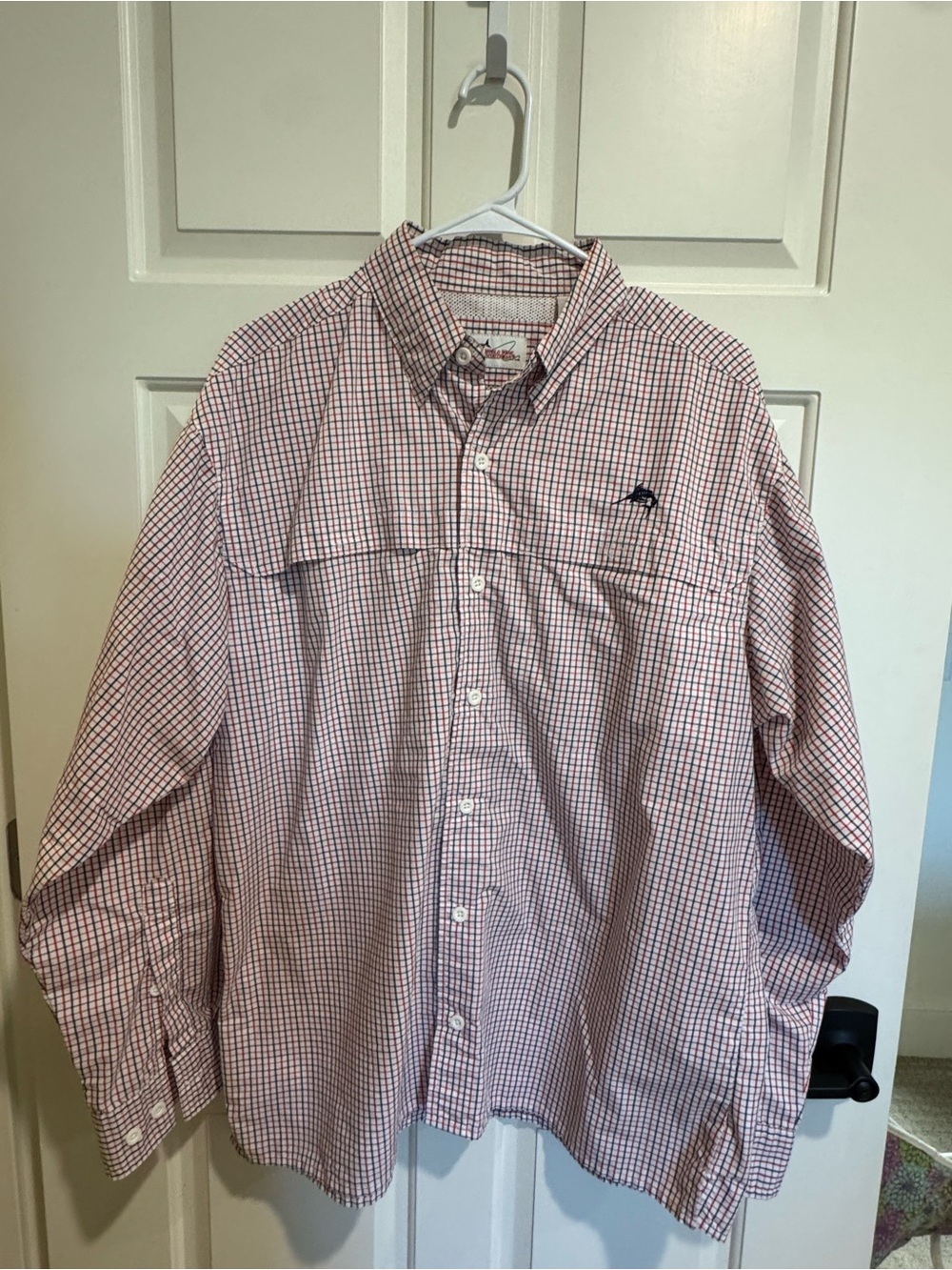Bass Pro Shops Red, Navy and White Check Button-Down Fishing Shirt M